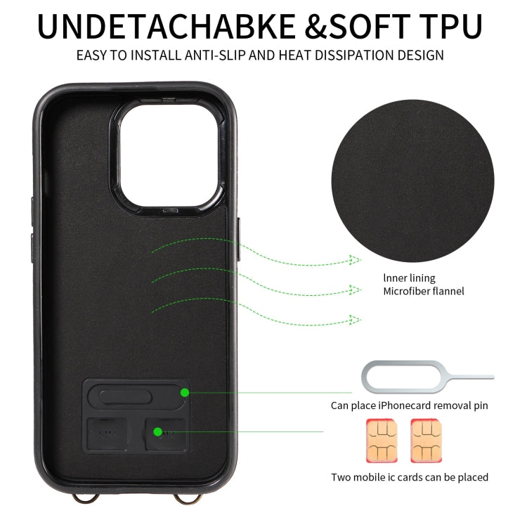 For iPhone 15 Pro Crossbodys Card Bag Ring Holder Leather Phone Case(Green) - HoMEdemic™ 