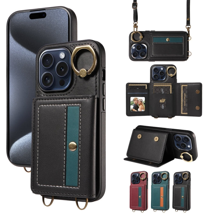 For iPhone 15 Pro Crossbodys Card Bag Ring Holder Leather Phone Case(Black) - HoMEdemic™ 