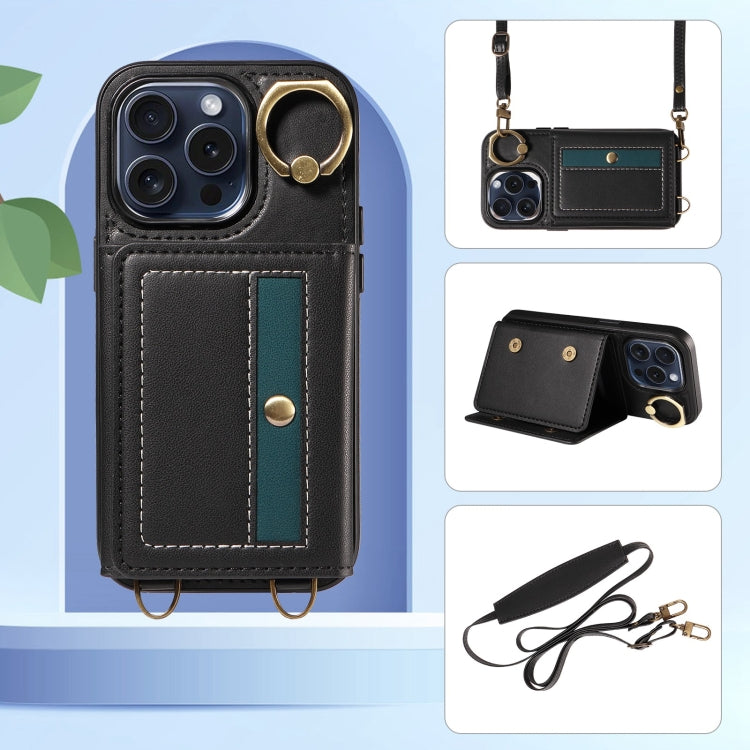 For iPhone 15 Pro Crossbodys Card Bag Ring Holder Leather Phone Case(Black) - HoMEdemic™ 