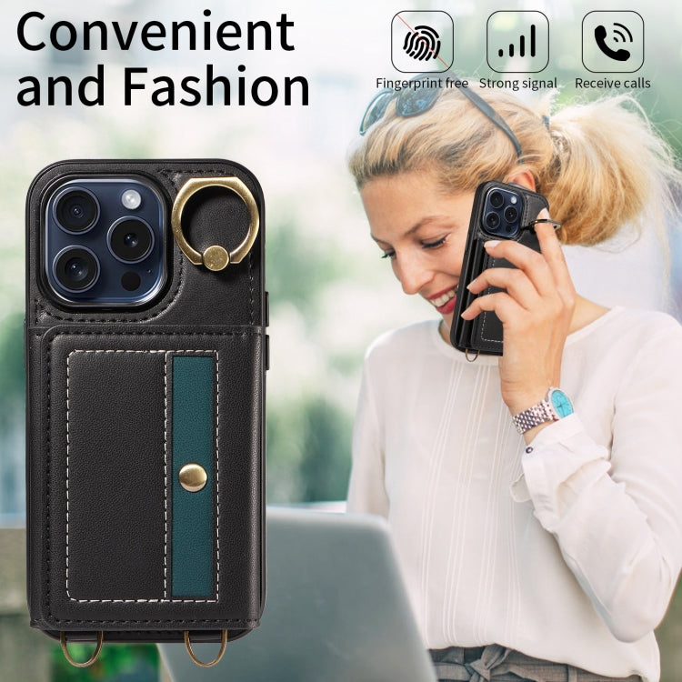 For iPhone 15 Pro Crossbodys Card Bag Ring Holder Leather Phone Case(Black) - HoMEdemic™ 