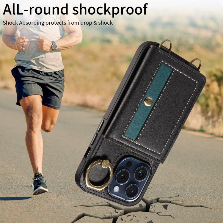 For iPhone 15 Pro Crossbodys Card Bag Ring Holder Leather Phone Case(Black) - HoMEdemic™ 