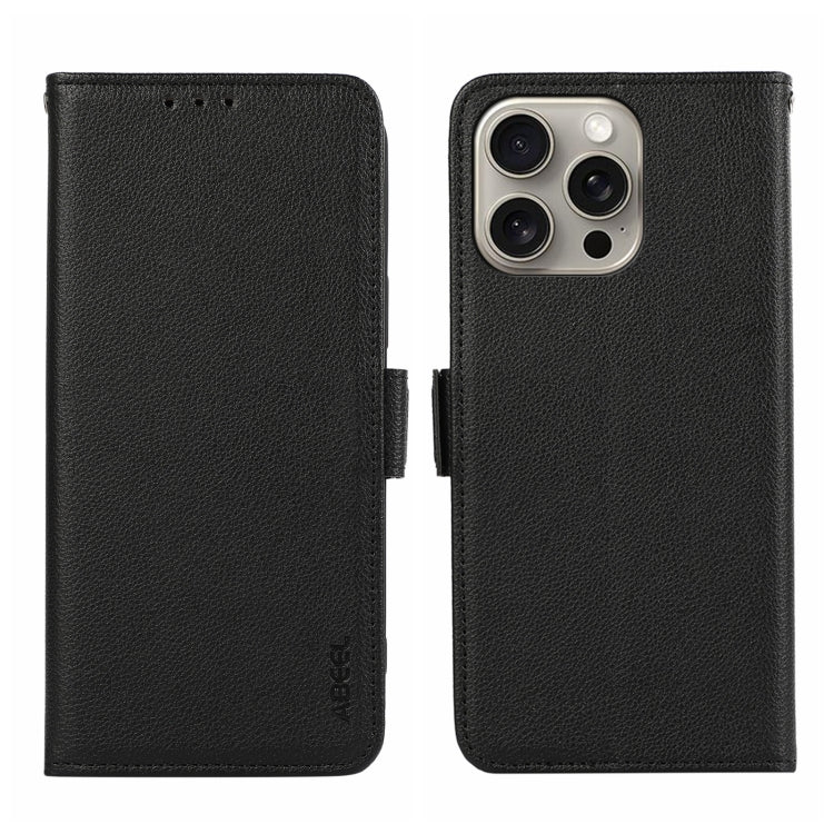 For iPhone 15 Pro ABEEL Side-Magnetic Litchi Pattern Leather RFID Phone Case(Black) - HoMEdemic™ 