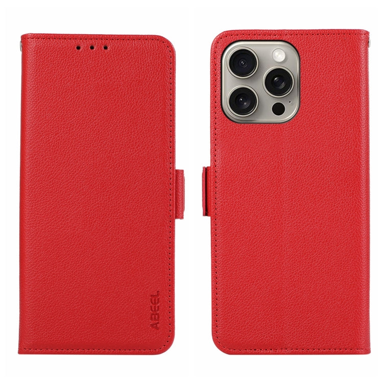 For iPhone 15 Pro ABEEL Side-Magnetic Litchi Pattern Leather RFID Phone Case(Red) - HoMEdemic™ 