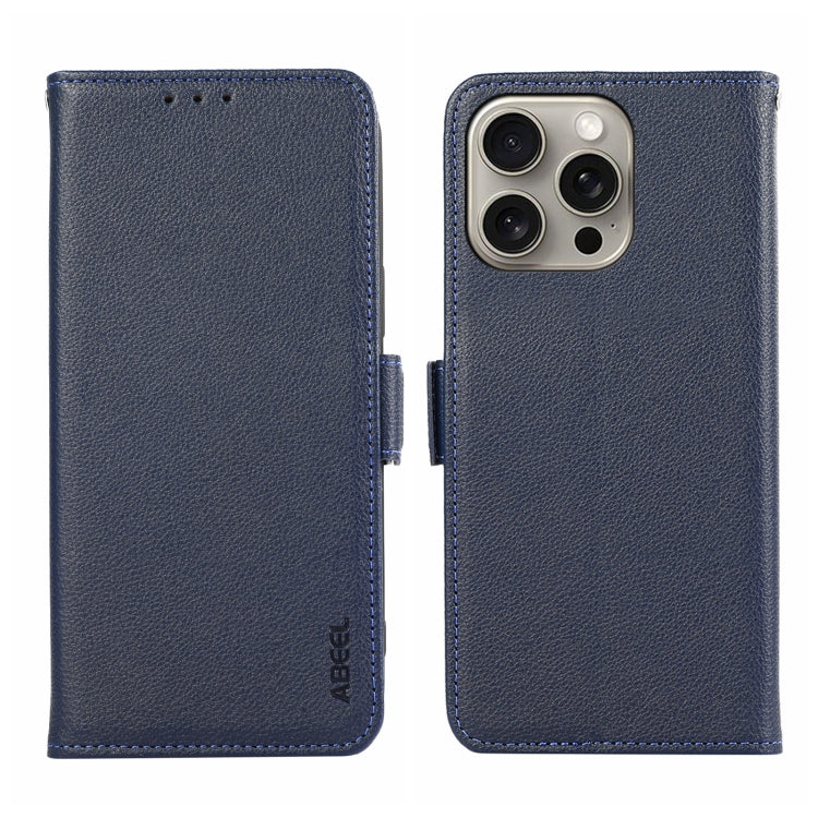 For iPhone 15 Pro ABEEL Side-Magnetic Litchi Pattern Leather RFID Phone Case(Blue) - HoMEdemic™ 