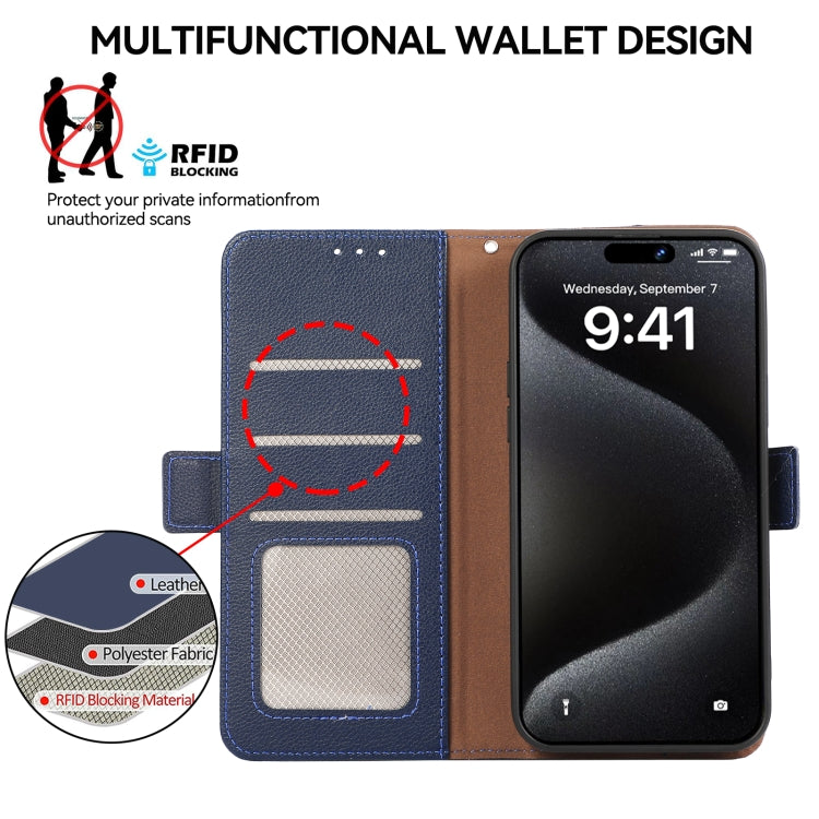 For iPhone 15 Pro ABEEL Side-Magnetic Litchi Pattern Leather RFID Phone Case(Blue) - HoMEdemic™ 
