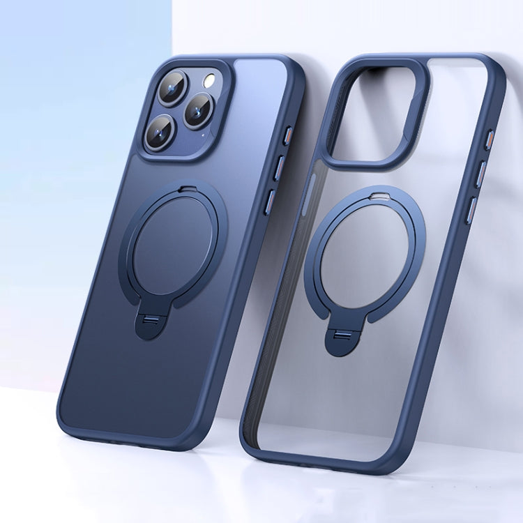 For iPhone 15 Pro Double Ring MagSafe Magnetic Holder Phone Case(Matte Blue) - HoMEdemic™ 