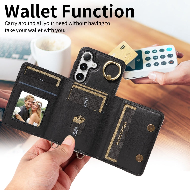 For Samsung Galaxy S24 5G Crossbodys Wallet Bag Ring Holder Leather Phone Case(Black) - HoMEdemic™ 