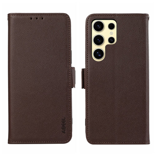 For Samsung Galaxy S24 Ultra 5G ABEEL Side-Magnetic Litchi Pattern Leather RFID Phone Case(Brown) - HoMEdemic™ 