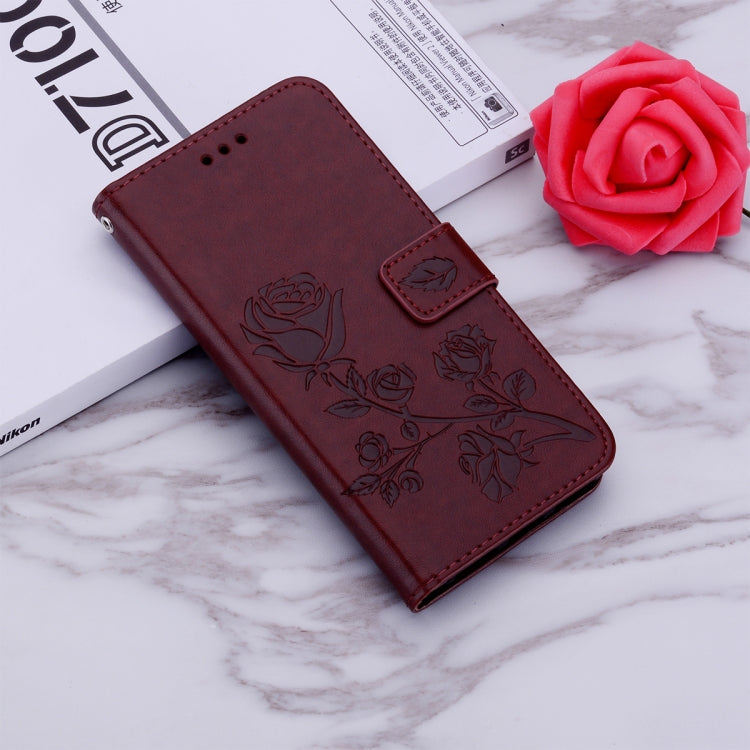 For iPhone 15 Pro Max Rose Embossed Flip PU Leather Phone Case(Brown) - HoMEdemic™ 