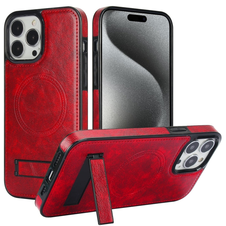 For iPhone 15 Pro Retro Leather Invisible Stand MagSafe Phone Case(Red) - HoMEdemic™ 