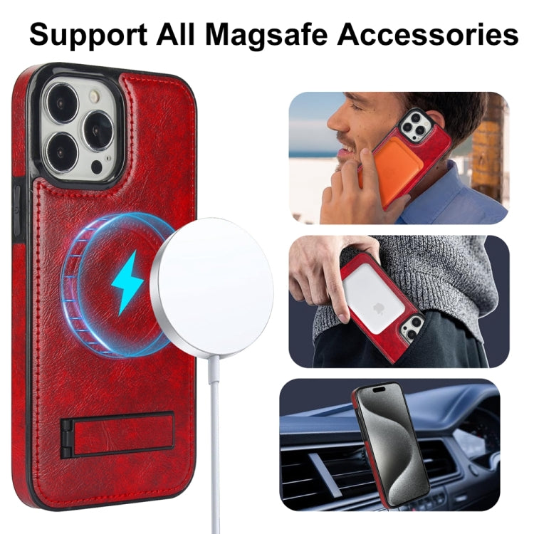 For iPhone 15 Pro Retro Leather Invisible Stand MagSafe Phone Case(Red) - HoMEdemic™ 