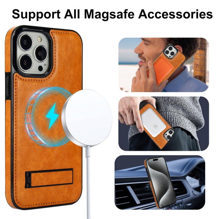 For iPhone 15 Pro Retro Leather Invisible Stand MagSafe Phone Case(Yellow) - HoMEdemic™ 