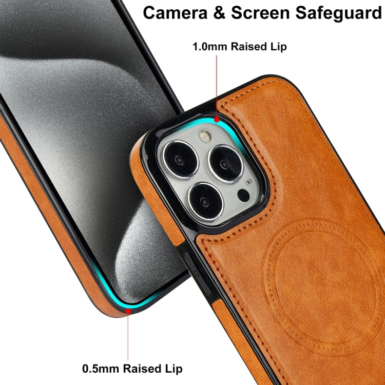 For iPhone 15 Pro Retro Leather Invisible Stand MagSafe Phone Case(Yellow) - HoMEdemic™ 