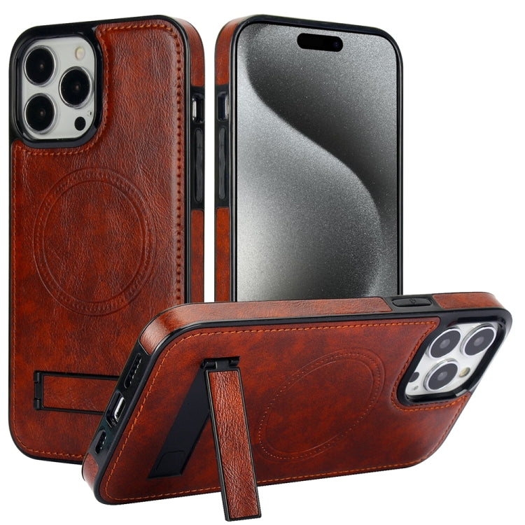 For iPhone 15 Pro Retro Leather Invisible Stand MagSafe Phone Case(Brown) - HoMEdemic™ 