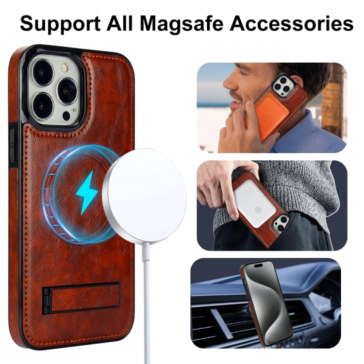 For iPhone 15 Pro Retro Leather Invisible Stand MagSafe Phone Case(Brown) - HoMEdemic™ 