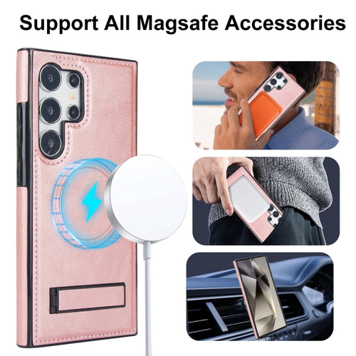 For Samsung Galaxy S24 Ultra 5G Retro Leather Invisible Stand MagSafe Phone Case(Rose Gold) - HoMEdemic™ 