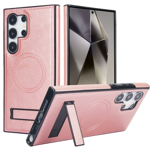 For Samsung Galaxy S24 Ultra 5G Retro Leather Invisible Stand MagSafe Phone Case(Rose Gold) - HoMEdemic™ 