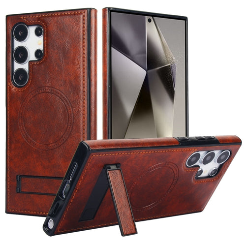 For Samsung Galaxy S24 Ultra 5G Retro Leather Invisible Stand MagSafe Phone Case(Brown) - HoMEdemic™ 