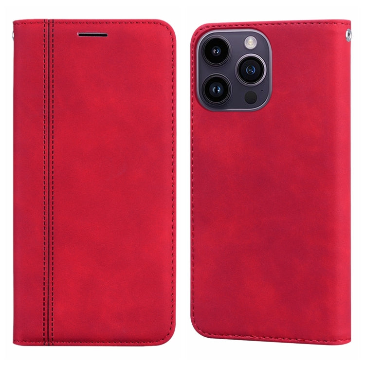 For iPhone 15 Pro Frosted Business Magnetic Horizontal Flip PU Phone Case(Red) - HoMEdemic™ 