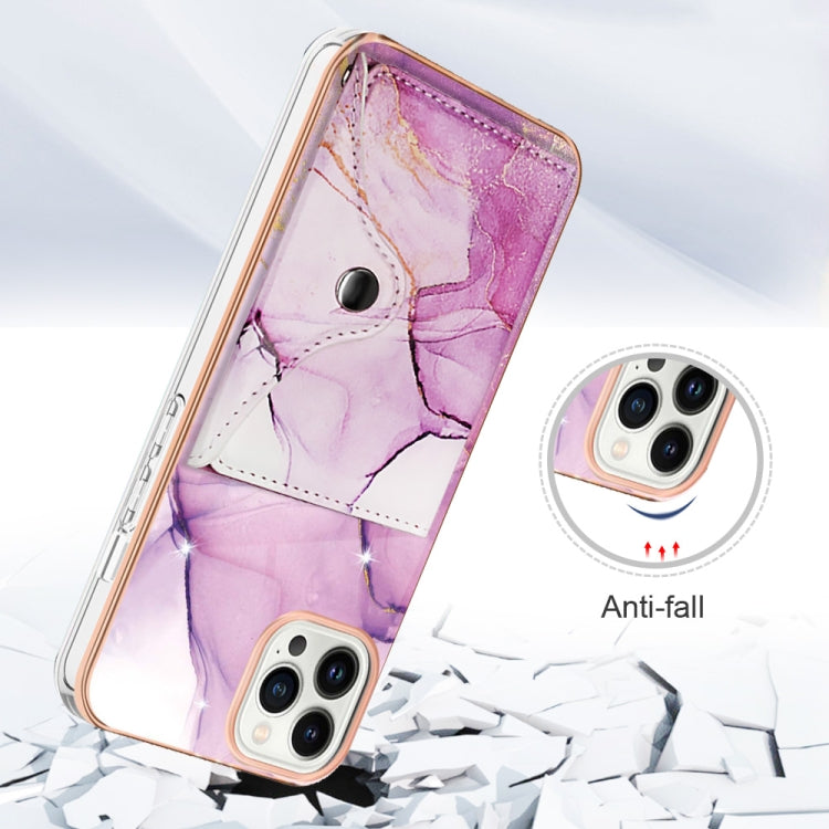 For iPhone 15 Pro Marble Pattern IMD Card Slot Phone Case(Pink Purple Gold) - HoMEdemic™ 
