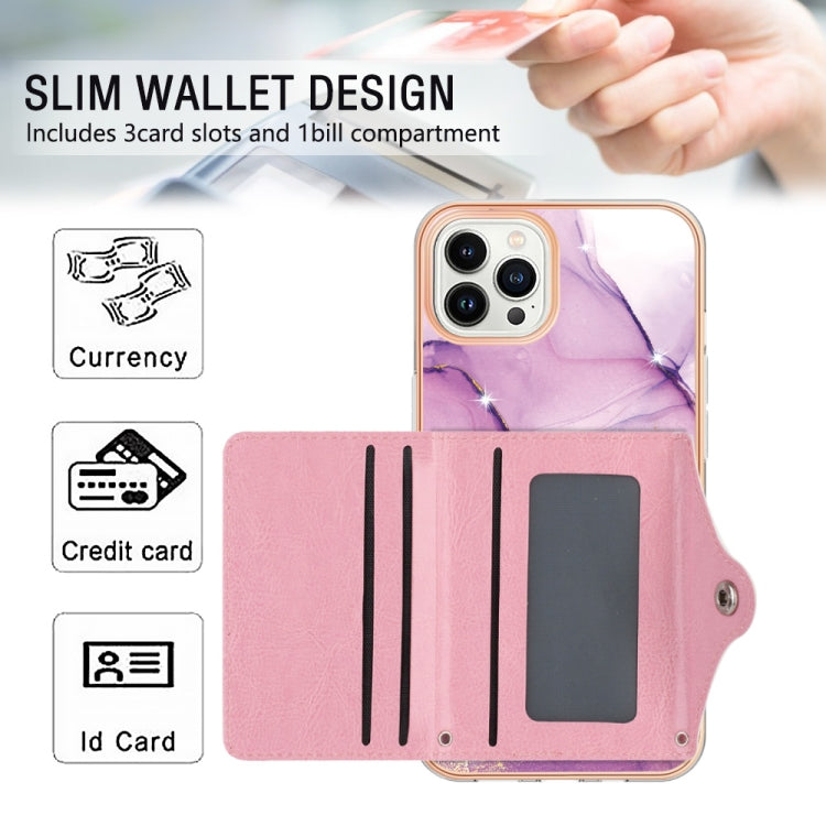 For iPhone 15 Pro Marble Pattern IMD Card Slot Phone Case(Pink Purple Gold) - HoMEdemic™ 