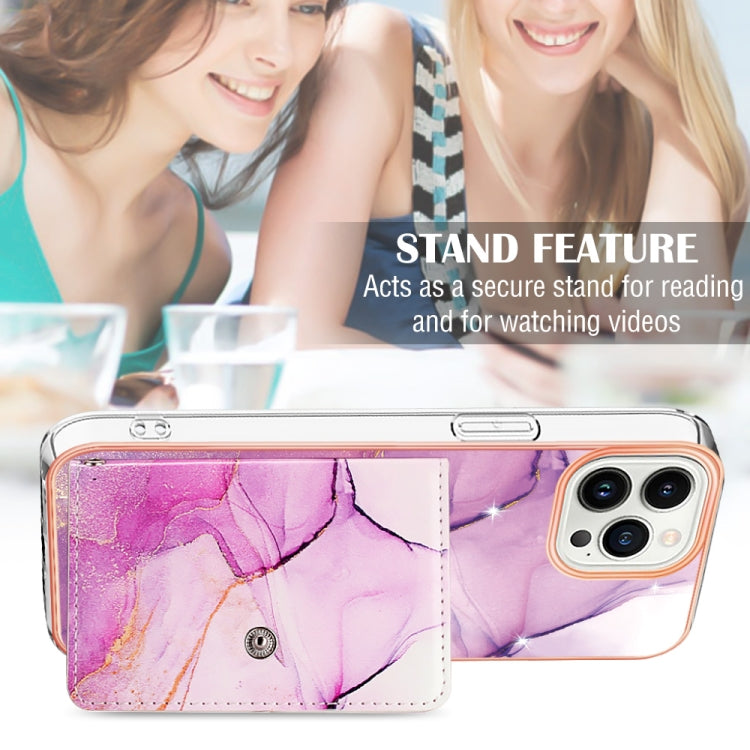 For iPhone 15 Pro Marble Pattern IMD Card Slot Phone Case(Pink Purple Gold) - HoMEdemic™ 