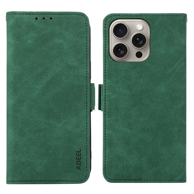 For iPhone 15 Pro ABEEL Frosted Magnetic RFID Leather Phone Case(Green) - HoMEdemic™ 