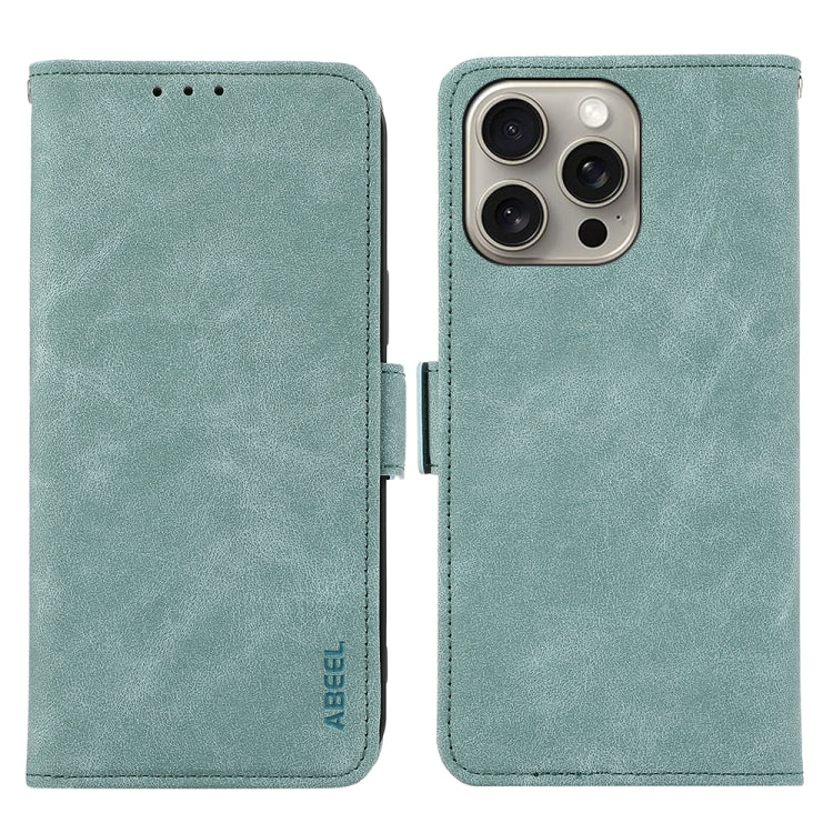 For iPhone 15 Pro ABEEL Frosted Magnetic RFID Leather Phone Case(Cyan) - HoMEdemic™ 