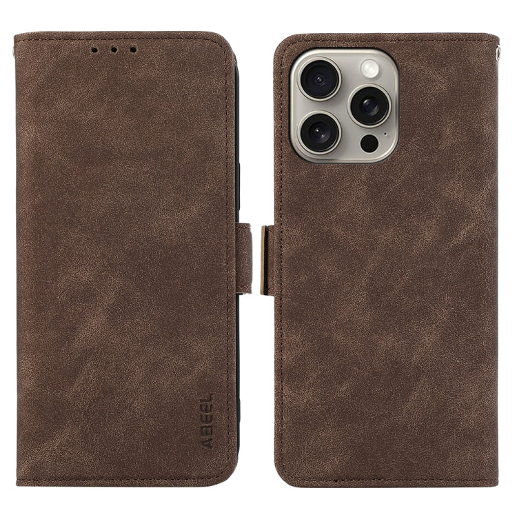 For iPhone 15 Pro ABEEL Frosted Magnetic RFID Leather Phone Case(Brown) - HoMEdemic™ 