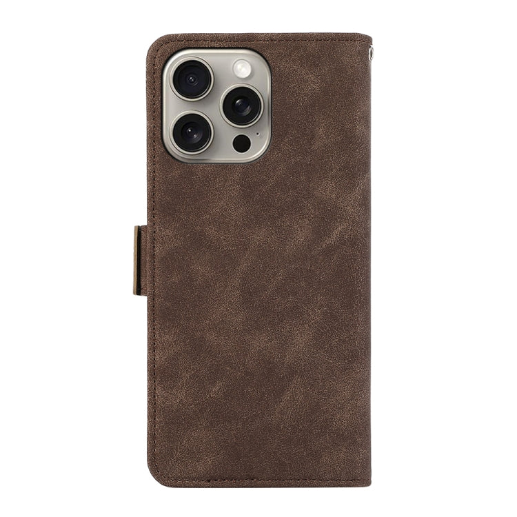 For iPhone 15 Pro ABEEL Frosted Magnetic RFID Leather Phone Case(Brown) - HoMEdemic™ 