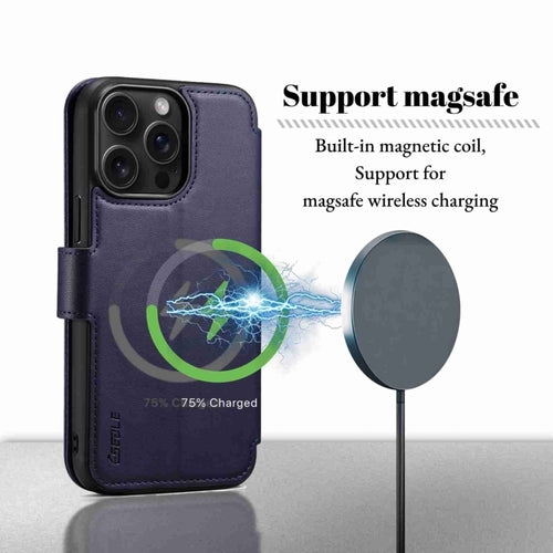 For iPhone 14 / 13 ESEBLE E1 Nappa Texture MagSafe Holder Leather Phone Case(Dark Blue) - HoMEdemic™ 