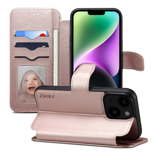 For iPhone 14 / 13 ESEBLE E1 Nappa Texture MagSafe Holder Leather Phone Case(Rose Gold) - HoMEdemic™ 