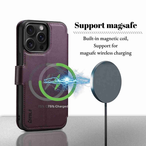 For iPhone 14 / 13 ESEBLE E1 Nappa Texture MagSafe Holder Leather Phone Case(Dark Purple) - HoMEdemic™ 