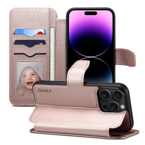 For iPhone 14 Pro ESEBLE E1 Nappa Texture MagSafe Holder Leather Phone Case(Rose Gold) - HoMEdemic™ 