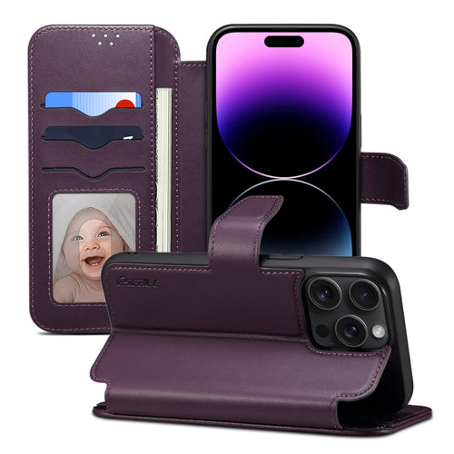 For iPhone 14 Pro Max ESEBLE E1 Nappa Texture MagSafe Holder Leather Phone Case(Dark Purple) - HoMEdemic™ 