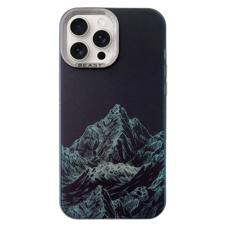 For iPhone 15 Pro 2 in 1 Aurora Electroplating Frame Phone Case(Snowy Mountains Black) - HoMEdemic™ 