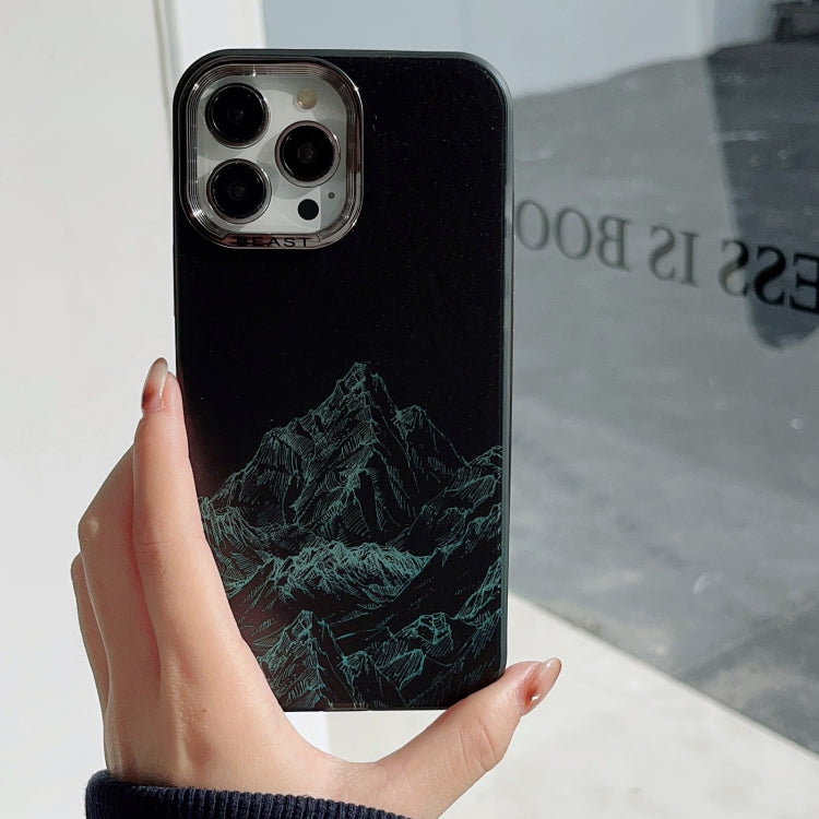 For iPhone 15 Pro 2 in 1 Aurora Electroplating Frame Phone Case(Snowy Mountains Black) - HoMEdemic™ 