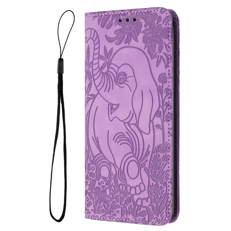 For iPhone 15 Pro Retro Elephant Embossed Leather Phone Case(Purple) - HoMEdemic™ 