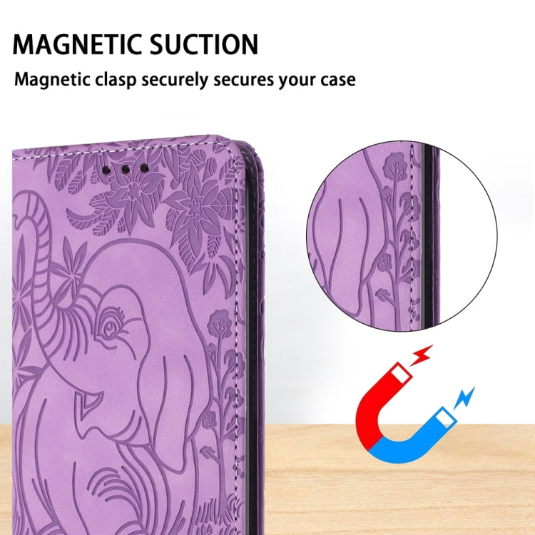 For iPhone 15 Pro Retro Elephant Embossed Leather Phone Case(Purple) - HoMEdemic™ 