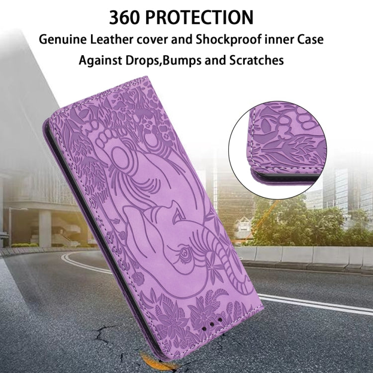 For iPhone 15 Pro Retro Elephant Embossed Leather Phone Case(Purple) - HoMEdemic™ 