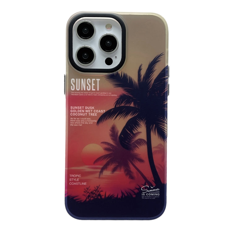 For iPhone 15 Pro SUNSET Coconut Tree Dual-side Laminating Laser Phone Case(Red) - HoMEdemic™ 