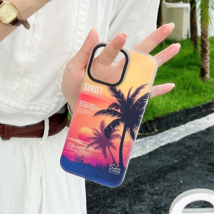 For iPhone 15 Pro SUNSET Coconut Tree Dual-side Laminating Laser Phone Case(Red) - HoMEdemic™ 