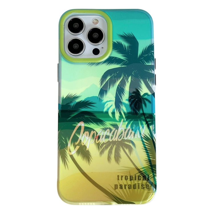 For iPhone 15 Pro Beach Coconut Dual-side Laminating Laser Frosted Phone Case(Green Yellow) - HoMEdemic™ 