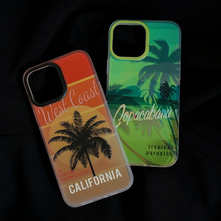 For iPhone 15 Pro Beach Coconut Dual-side Laminating Laser Frosted Phone Case(Red Yellow) - HoMEdemic™ 
