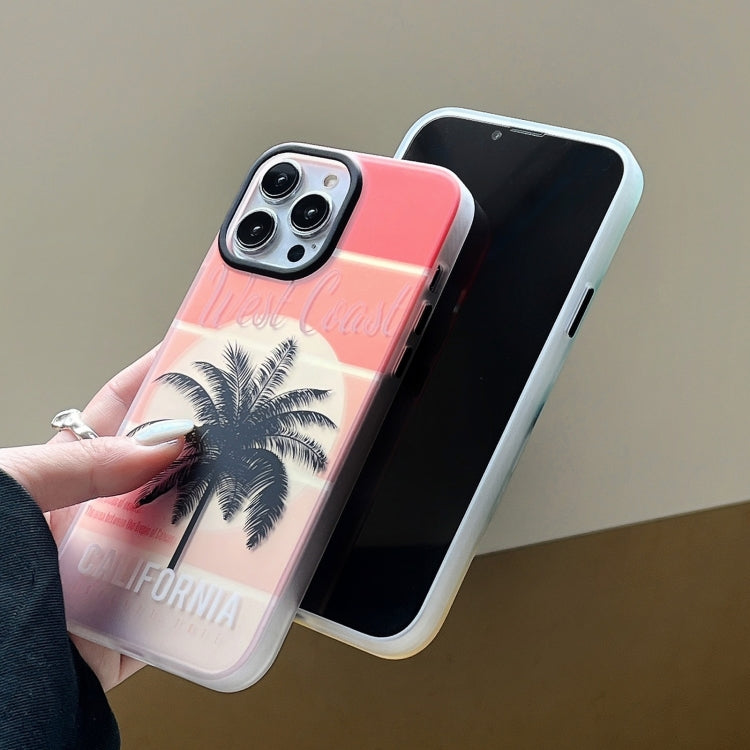 For iPhone 15 Pro Beach Coconut Dual-side Laminating Laser Frosted Phone Case(Red Yellow) - HoMEdemic™ 