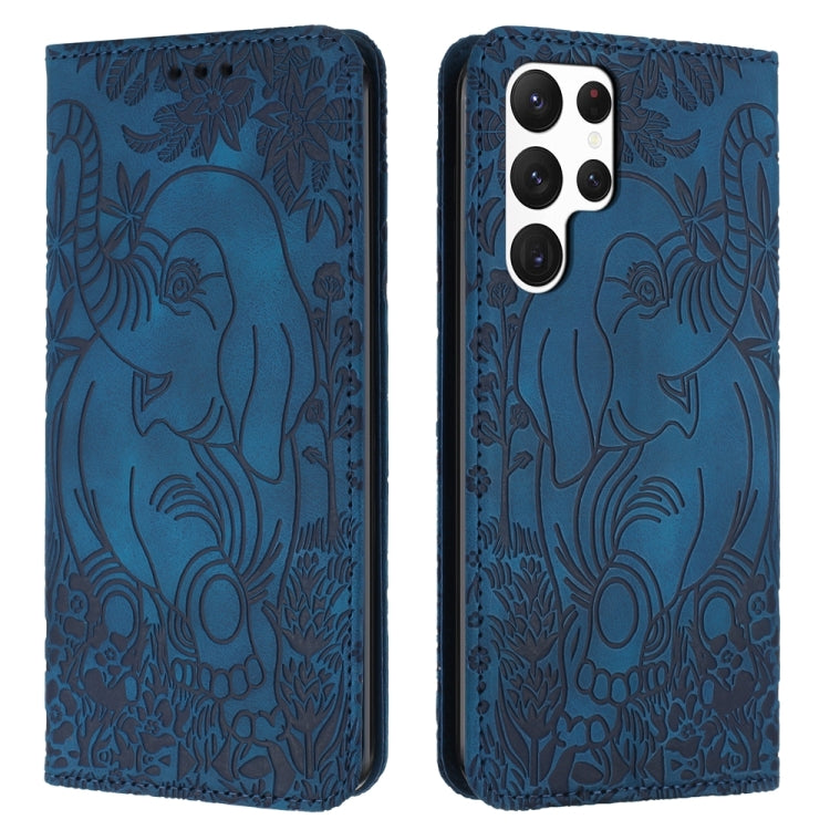 For Samsung Galaxy S24 Ultra 5G Retro Elephant Embossed Leather Phone Case(Blue) - HoMEdemic™ 