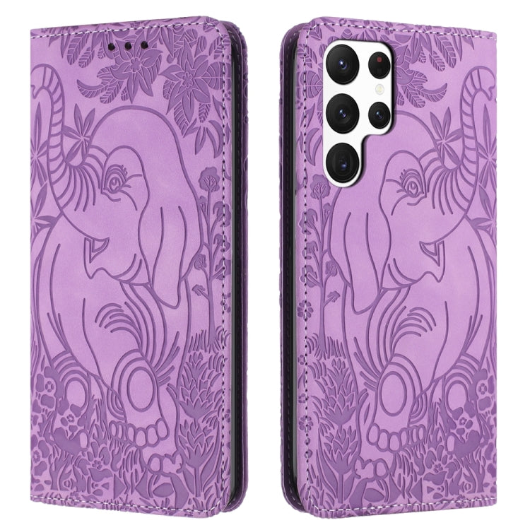 For Samsung Galaxy S24 Ultra 5G Retro Elephant Embossed Leather Phone Case(Purple) - HoMEdemic™ 
