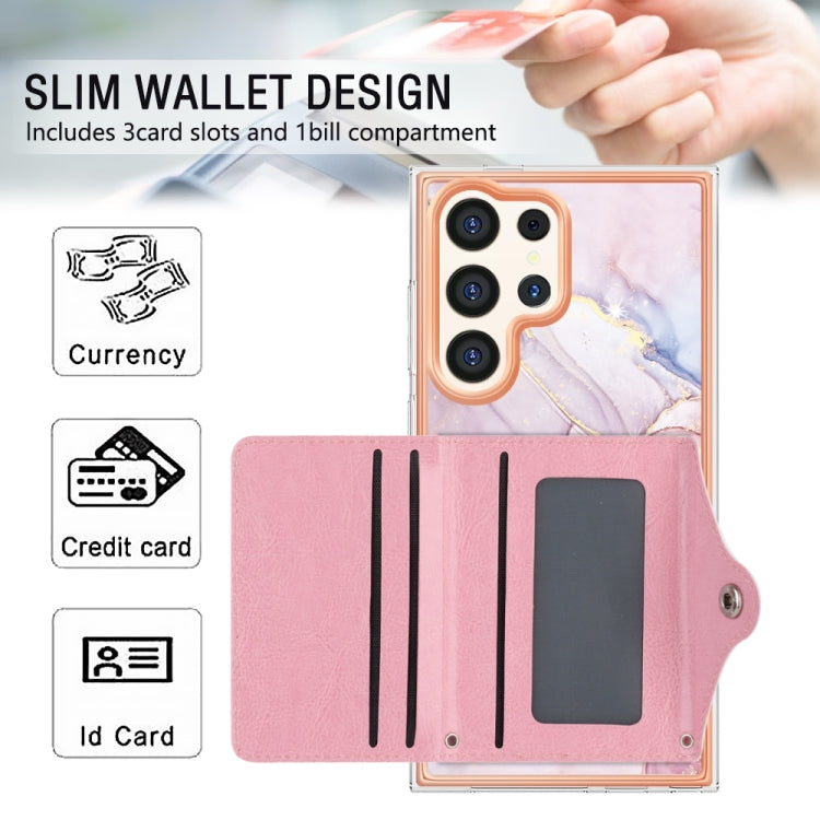 For Samsung Galaxy S24 Ultra 5G Marble Pattern IMD Card Slot Phone Case(Rose Gold) - HoMEdemic™ 