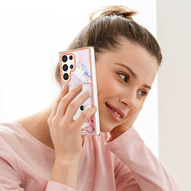 For Samsung Galaxy S24 Ultra 5G Marble Pattern IMD Card Slot Phone Case(Rose Gold) - HoMEdemic™ 