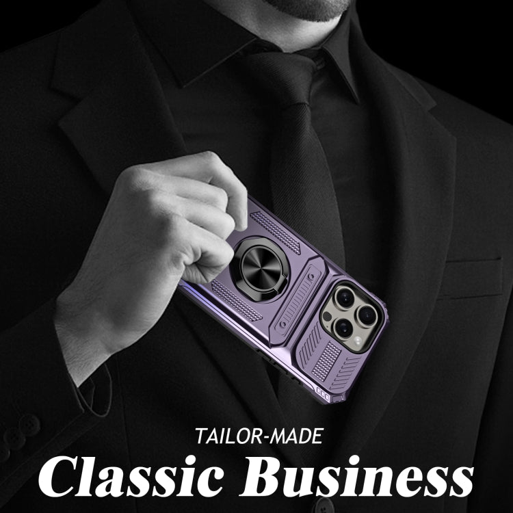 For iPhone 15 Pro TPU+PC Shockproof Card Phone Case with Metal Ring Holder(Purple) - HoMEdemic™ 